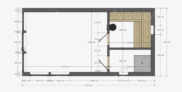 Modulinis Namas/Pirtis – “Cezaris” 3.6x7m – Pagal Užsakymą