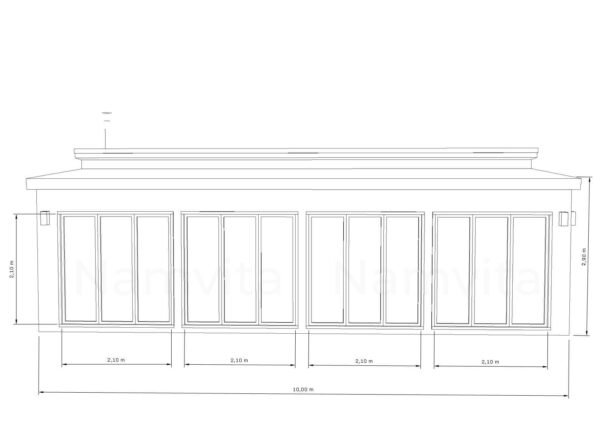 Modulinis Namas – Pirtis “Klaudijus” – 4x10m + Terasa 2.5×10m