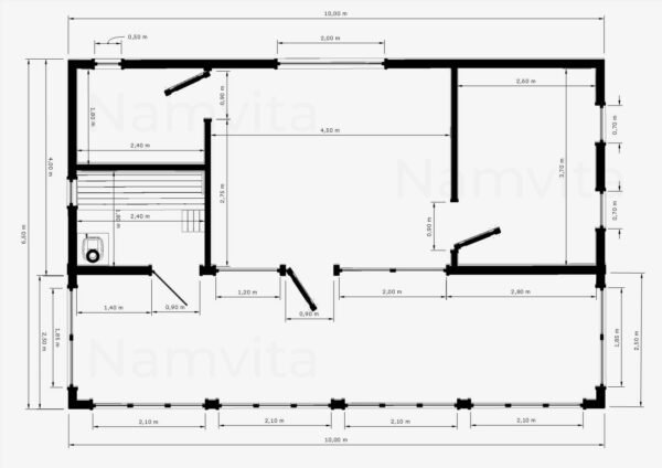 Modulinis Namas – Pirtis “Klaudijus” – 4x10m + Terasa 2.5×10m