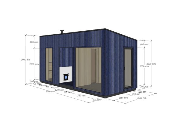 Modulinė Pirtis – “Narvikas” 2,50 x 5,50 m. – Pagal užsakymą